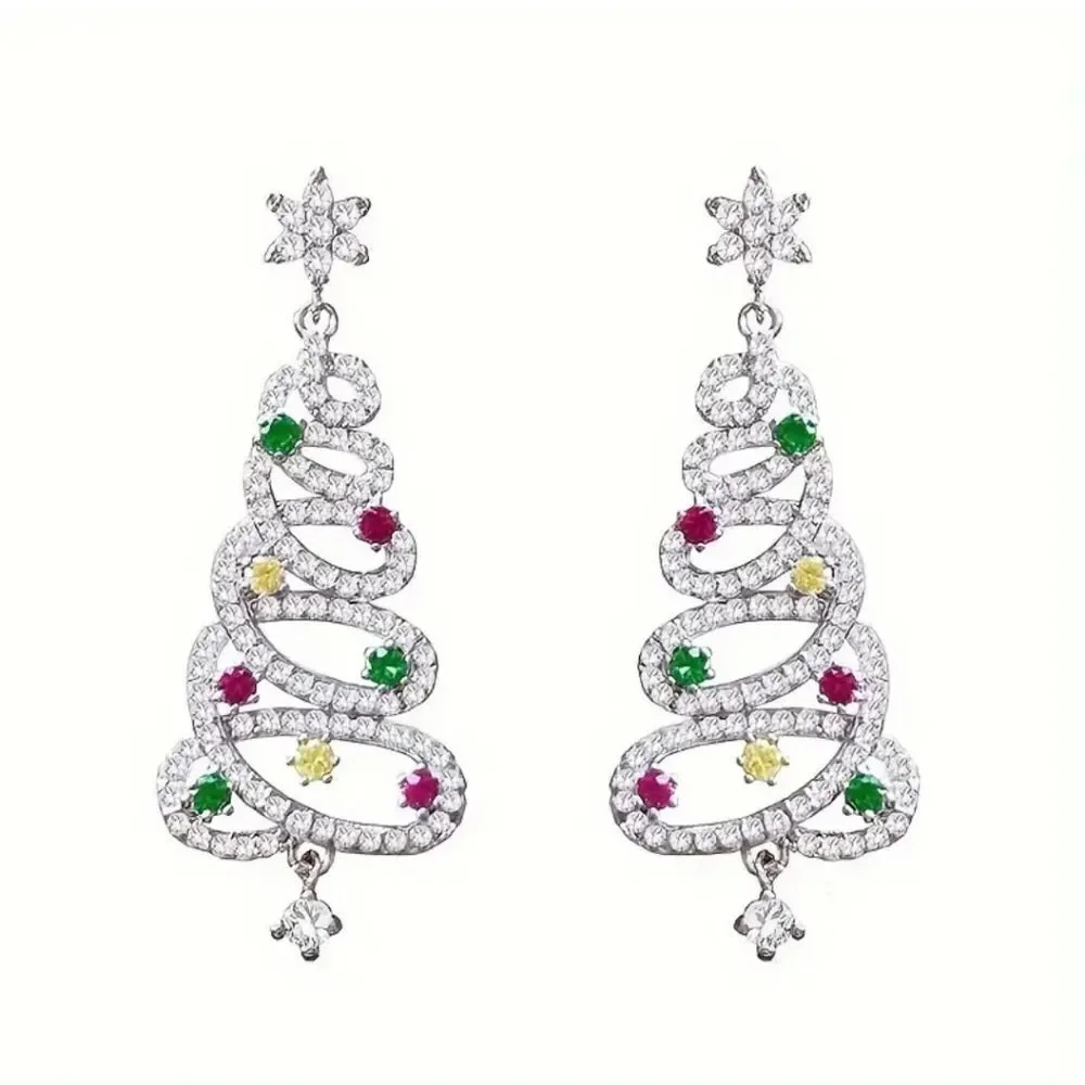 👋 SILVER RHINESTONE CHRISTMAS TREE  earrings | Mix And Match 3/$20
